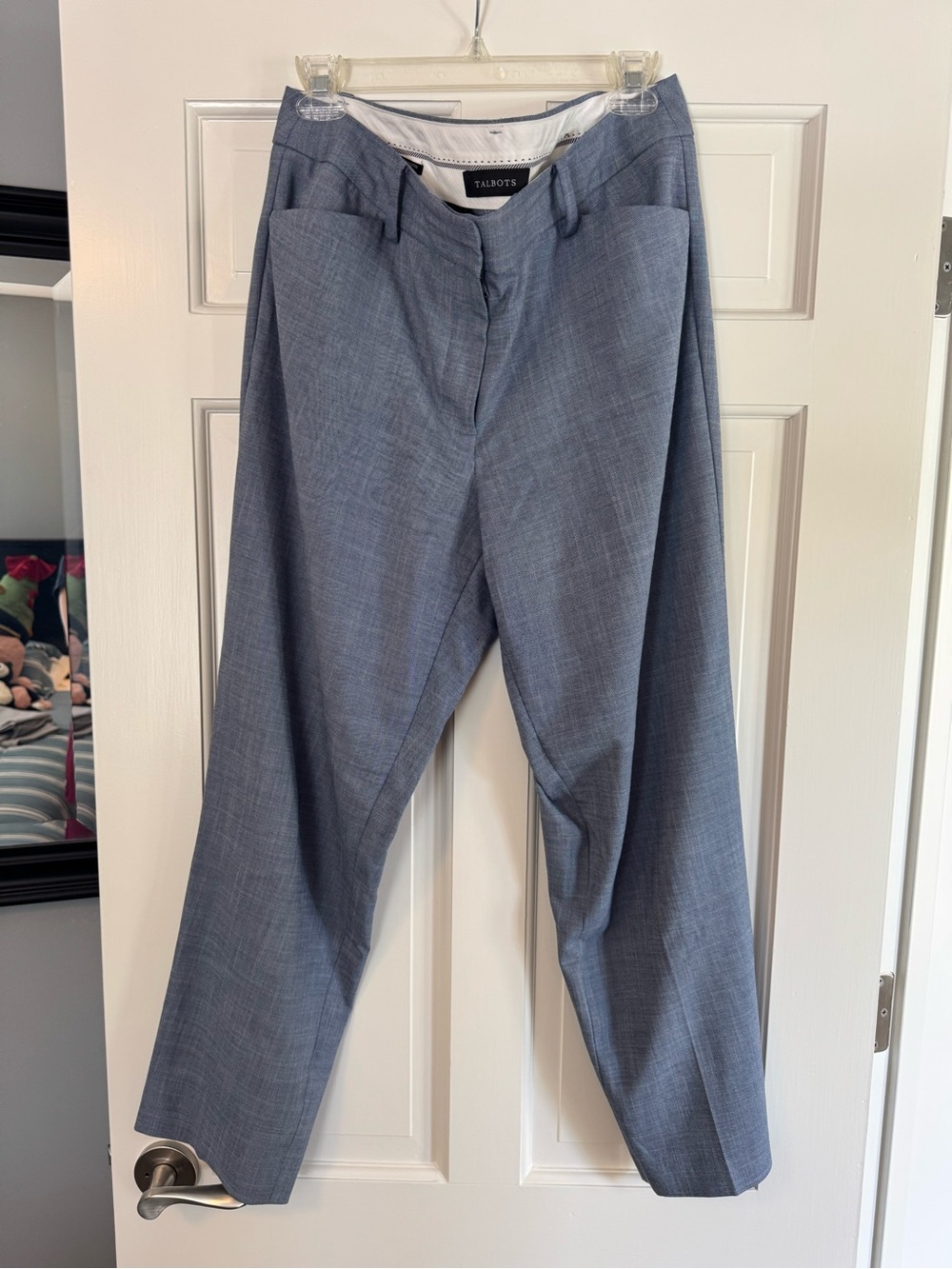 Talbots women’s Hampshire chambray Heathered Light Blue Dress Pants curvy 12